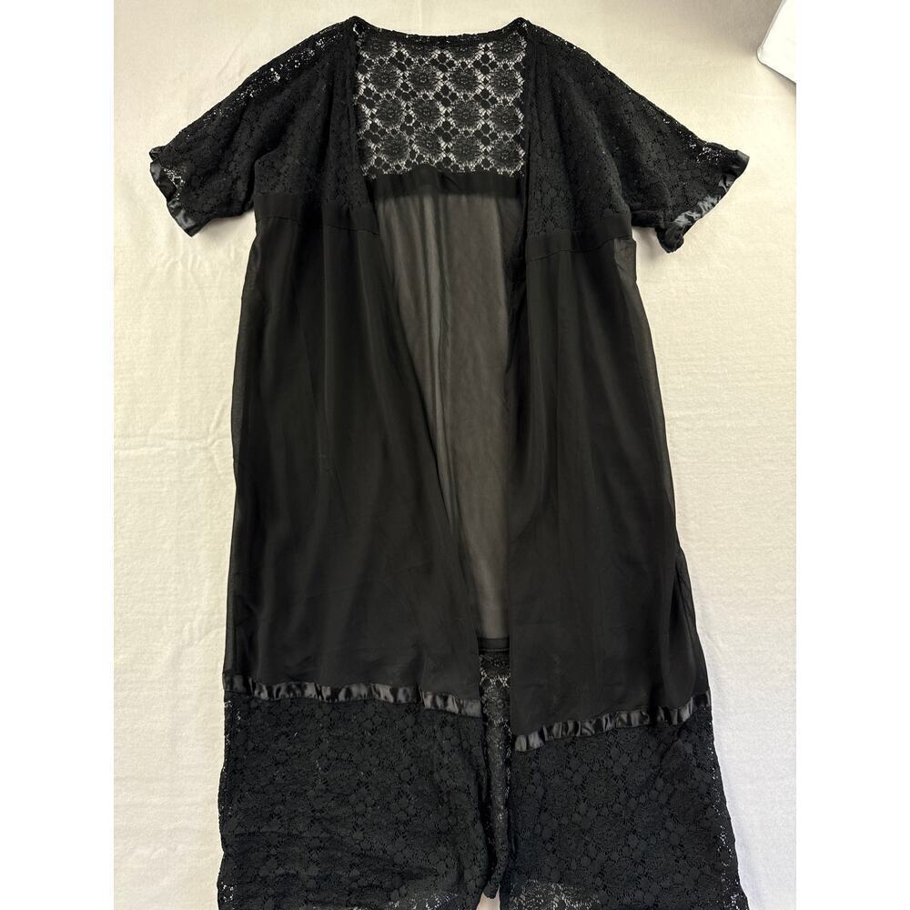 Women’s Black Lace Sheer Maxi Night Robe Sz S